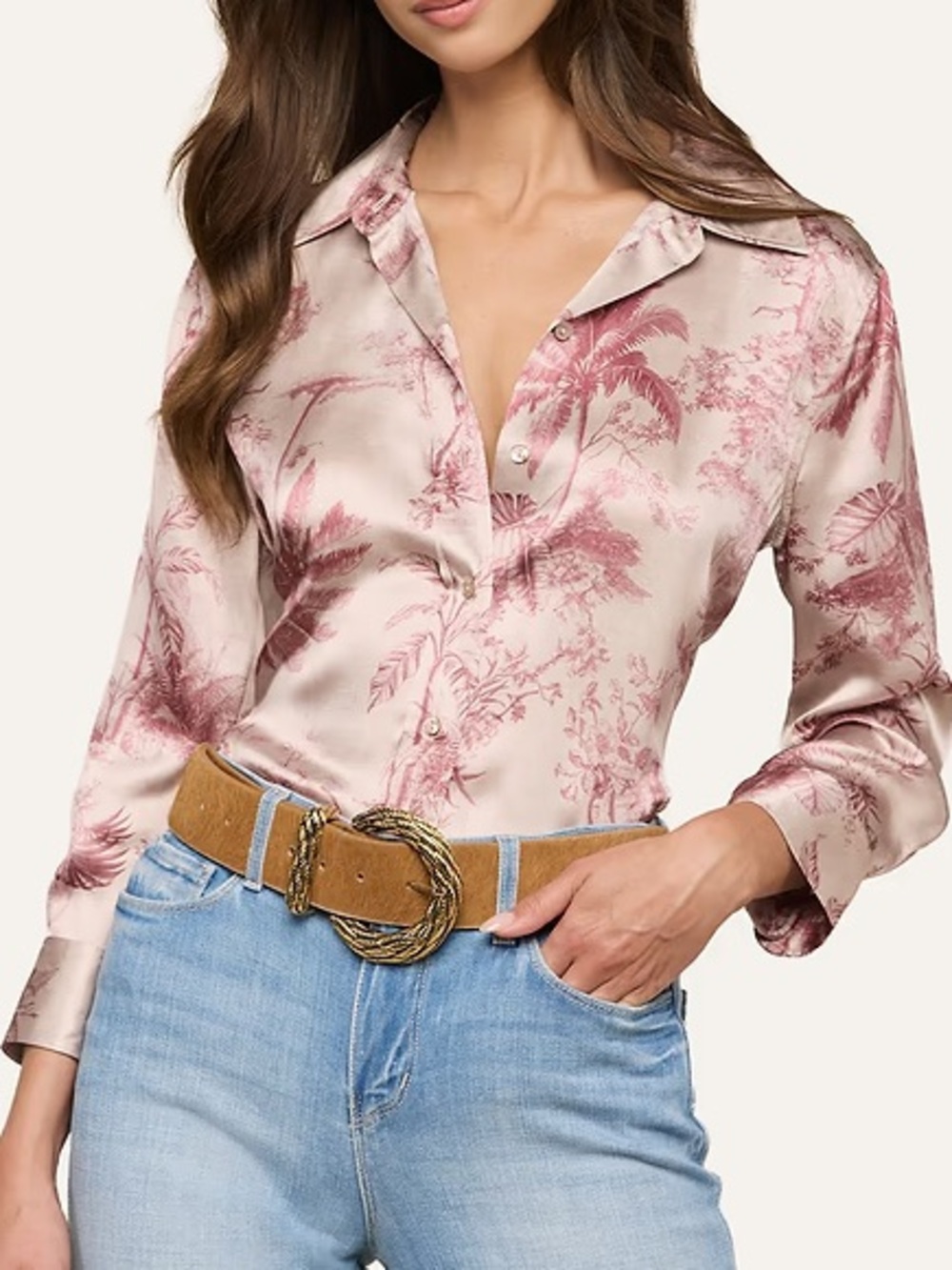L'AGENCE Dani Silk Blouse in Tan Multi Textured Jungle